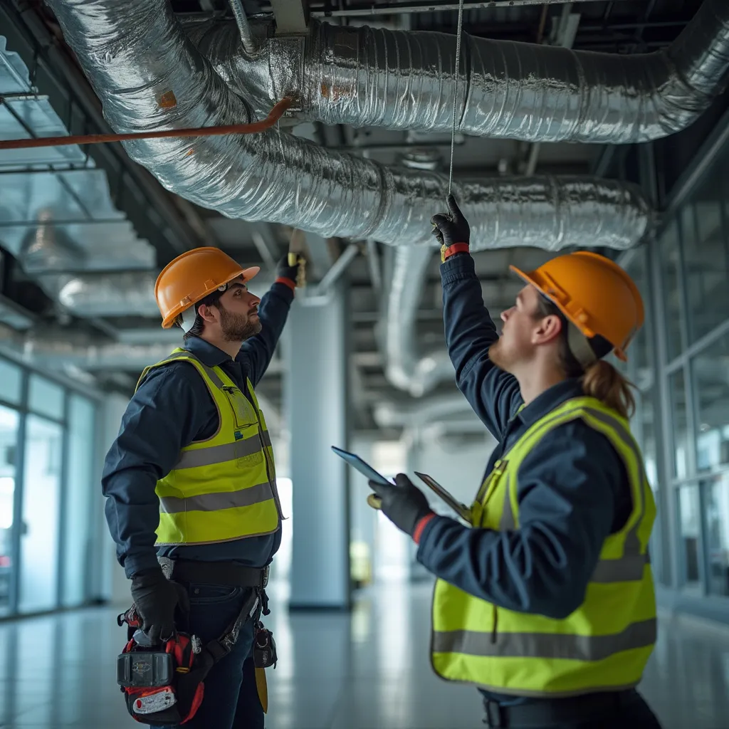 Team al lavoro su un grande impianto di climatizzazione commerciale